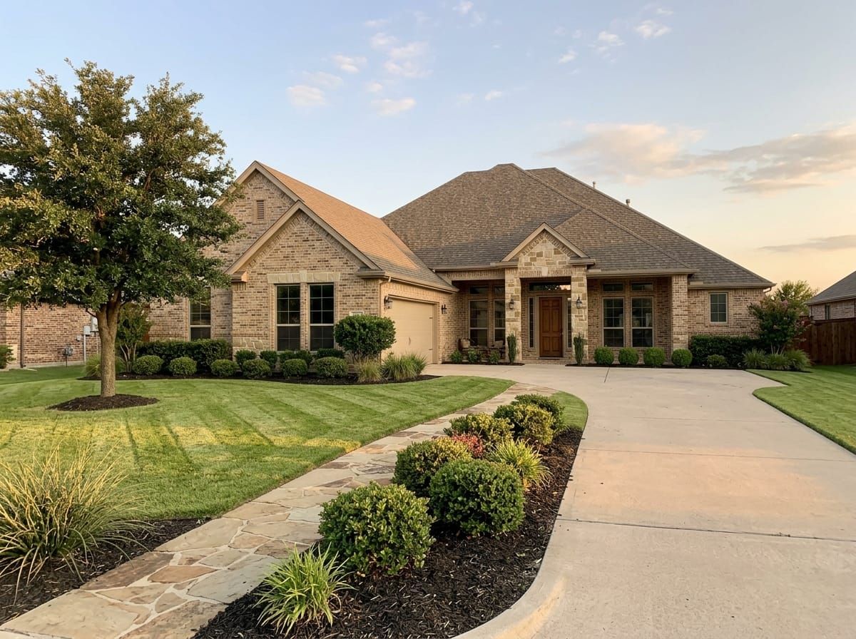 Freshly mowed lawn with clean edging in a North Texas residential yard